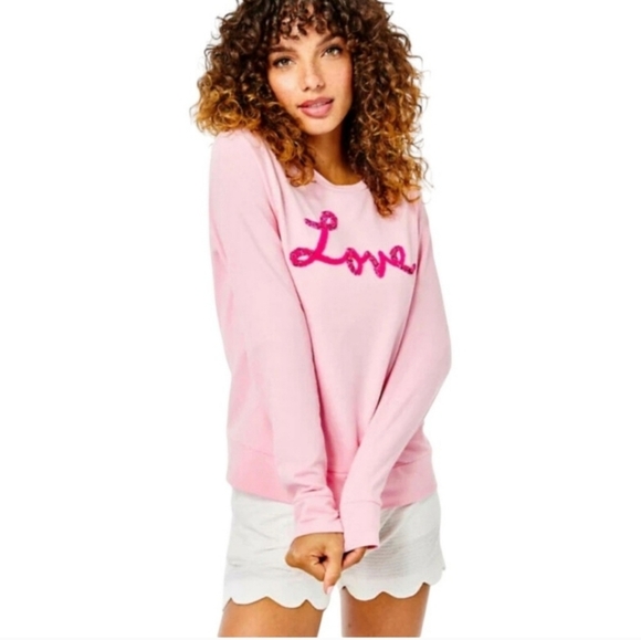 NWT Lilly Pulitzer Pink Rami Long Sleeve Sweatshirt Love Graphic Size Small - Picture 1 of 5